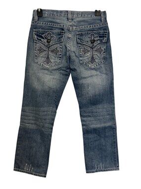 Decree Mens Slim Straight Distressed Jeans 30x30 Embroidered